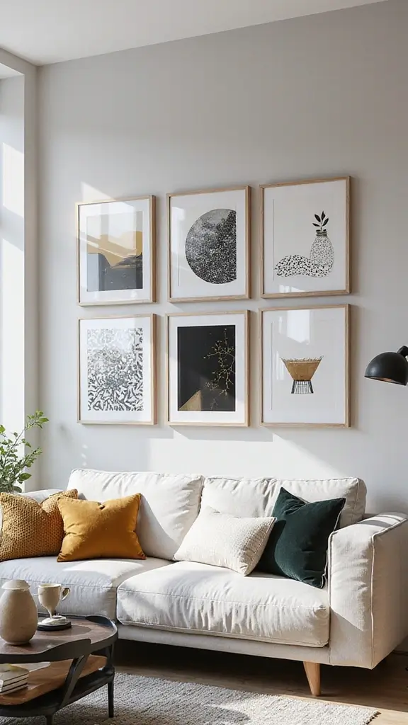 48 Gallery Wall Living Room Ideas That Tell Your Story - 19. Geometric Patterns