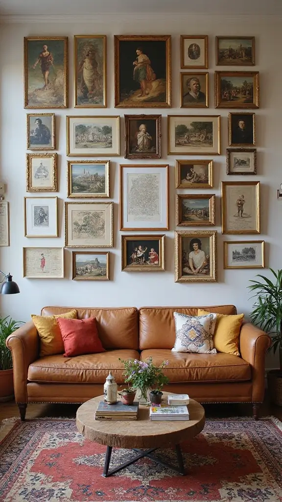 48 Gallery Wall Living Room Ideas That Tell Your Story - 26. Cultural Art Display