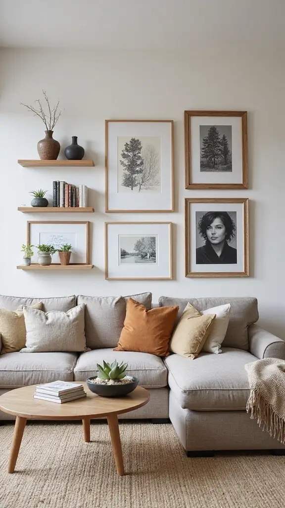 48 Gallery Wall Living Room Ideas That Tell Your Story - 28. Art and Function Combo