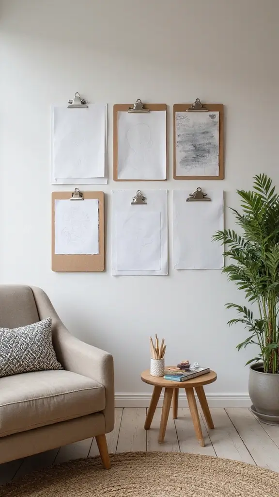 48 Gallery Wall Living Room Ideas That Tell Your Story - 31. Art in Progress Wall