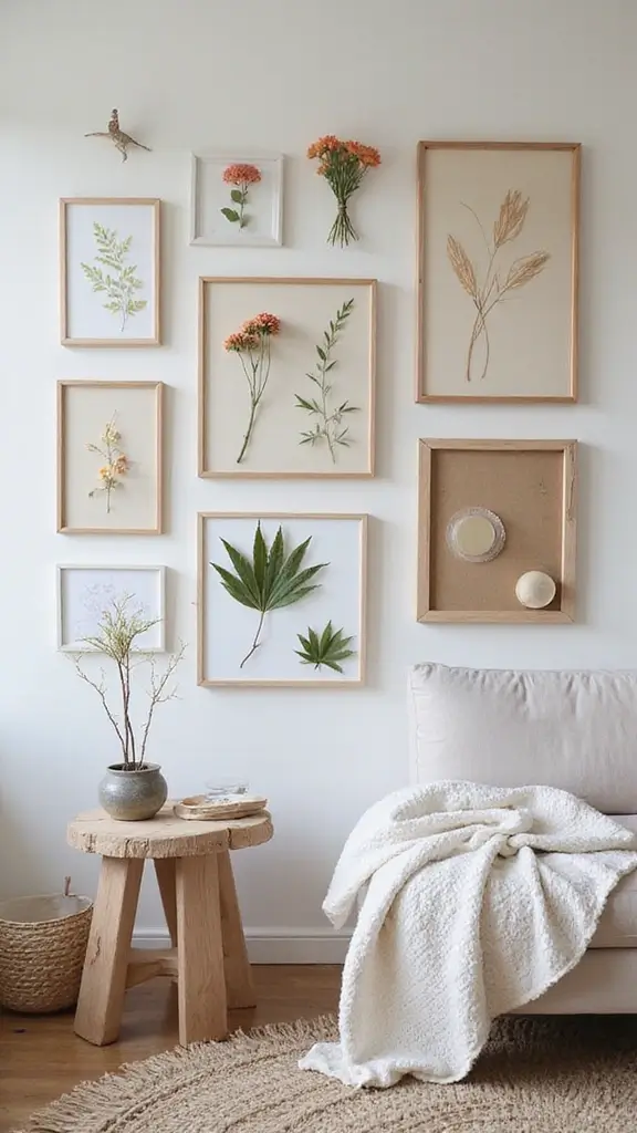 48 Gallery Wall Living Room Ideas That Tell Your Story - 37. Nature Collage