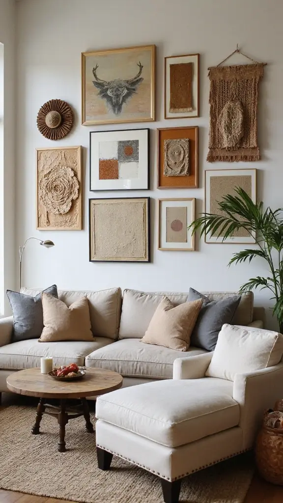 48 Gallery Wall Living Room Ideas That Tell Your Story - 42. Layered Textures