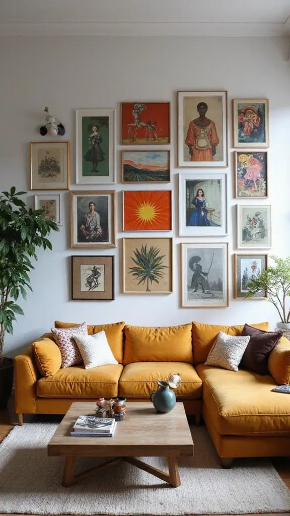 48 Gallery Wall Living Room Ideas That Tell Your Story - 44. Artistic Collage