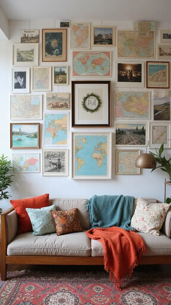 48 Gallery Wall Living Room Ideas That Tell Your Story - 5. Travel-Inspired Wall