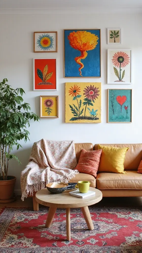 48 Gallery Wall Living Room Ideas That Tell Your Story - 9. DIY Art Creations