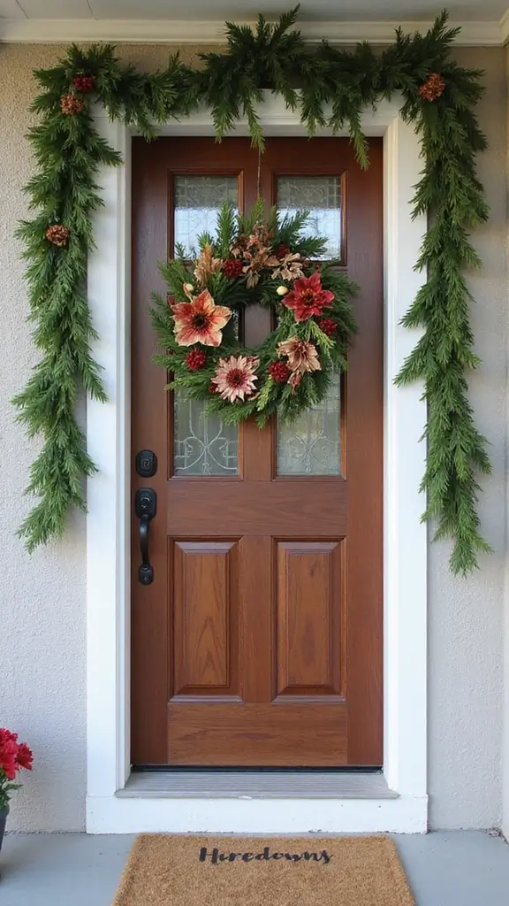 48 Garden Ideas Front of House That Instantly Impress Guests - 41. Seasonal Front Door Swags