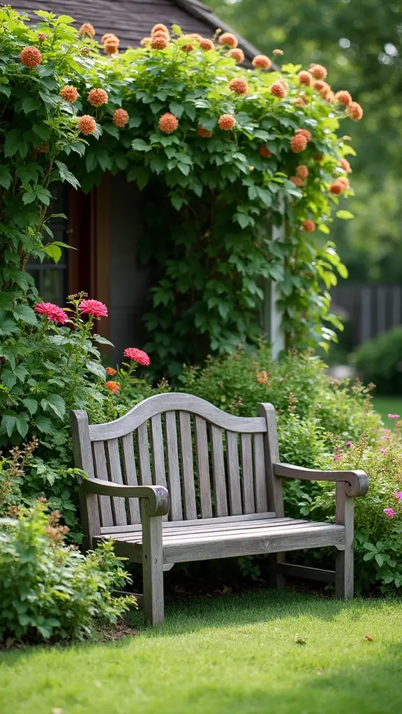 48 Garden Ideas Front of House That Instantly Impress Guests - 6. Charming Garden Benches