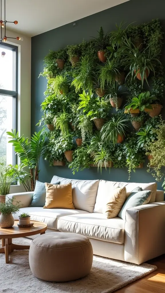 48 Green Walls Living Room Styles That Feel Fresh & Inviting - 11. Wall-Integrated Planters