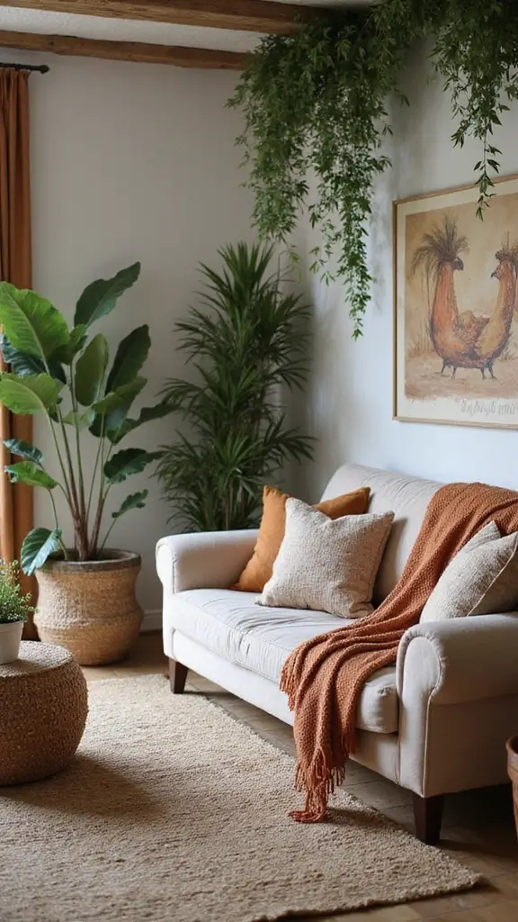 48 Green Walls Living Room Styles That Feel Fresh & Inviting - 12. Layered Textiles and Greenery