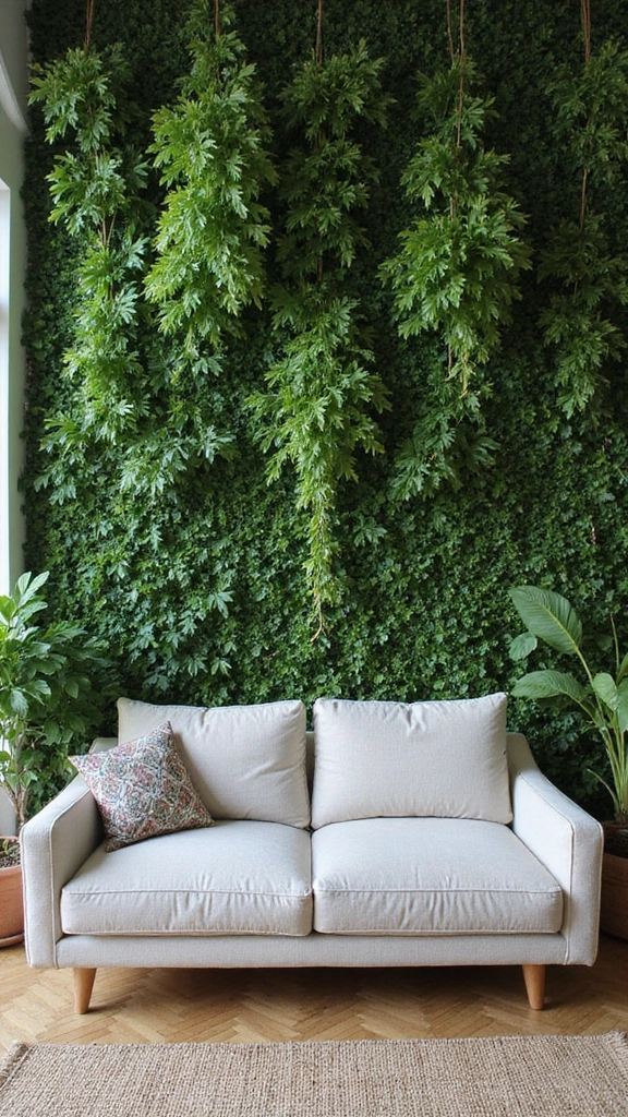 48 Green Walls Living Room Styles That Feel Fresh & Inviting - 28. Green Wall with Climbing Plants
