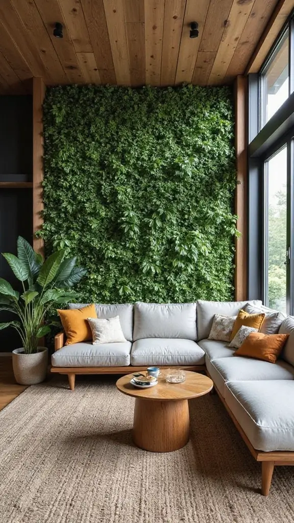 48 Green Walls Living Room Styles That Feel Fresh & Inviting - 30. Integration of Natural Elements