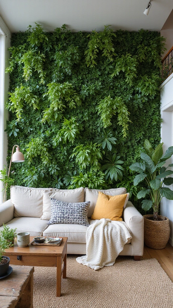 48 Green Walls Living Room Styles That Feel Fresh & Inviting - 32. Low-Light Green Wall Plants