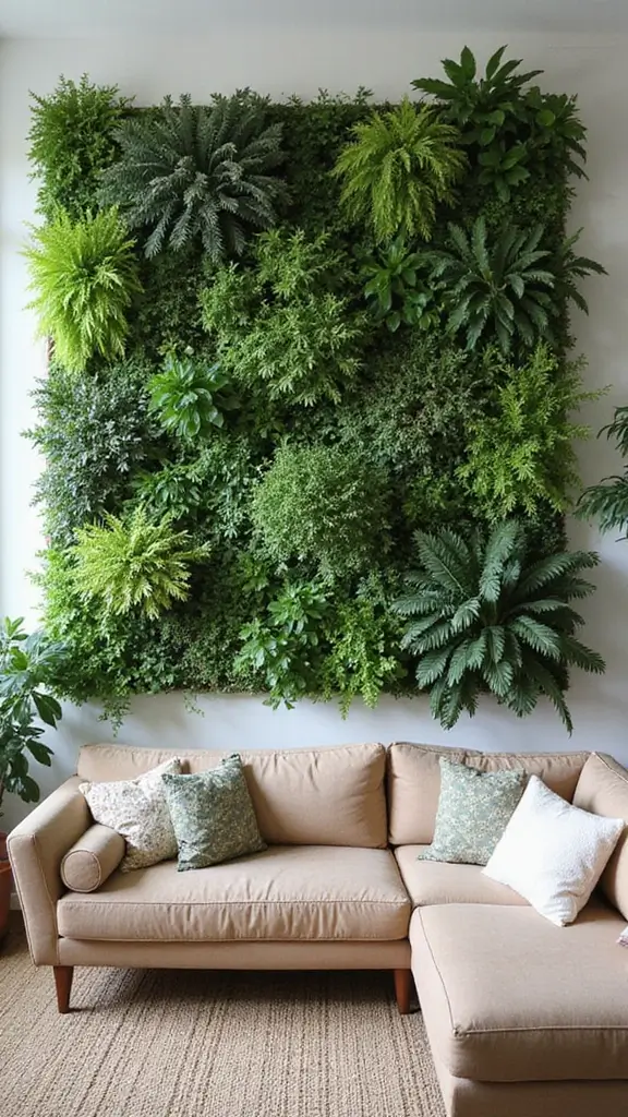 48 Green Walls Living Room Styles That Feel Fresh & Inviting - 39. Layered Green Wall Planters