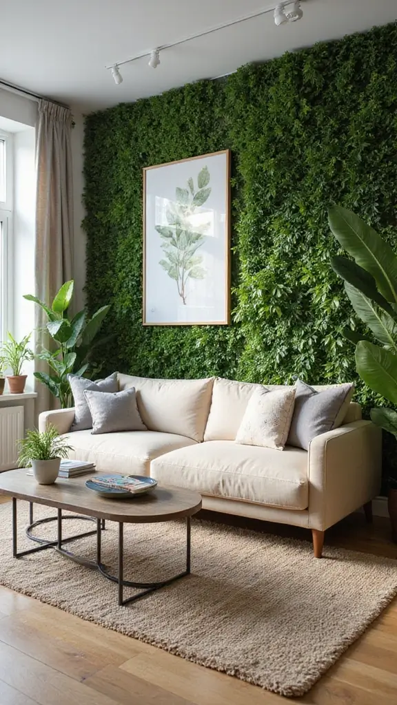48 Green Walls Living Room Styles That Feel Fresh & Inviting - 40. Biophilic Wall Art