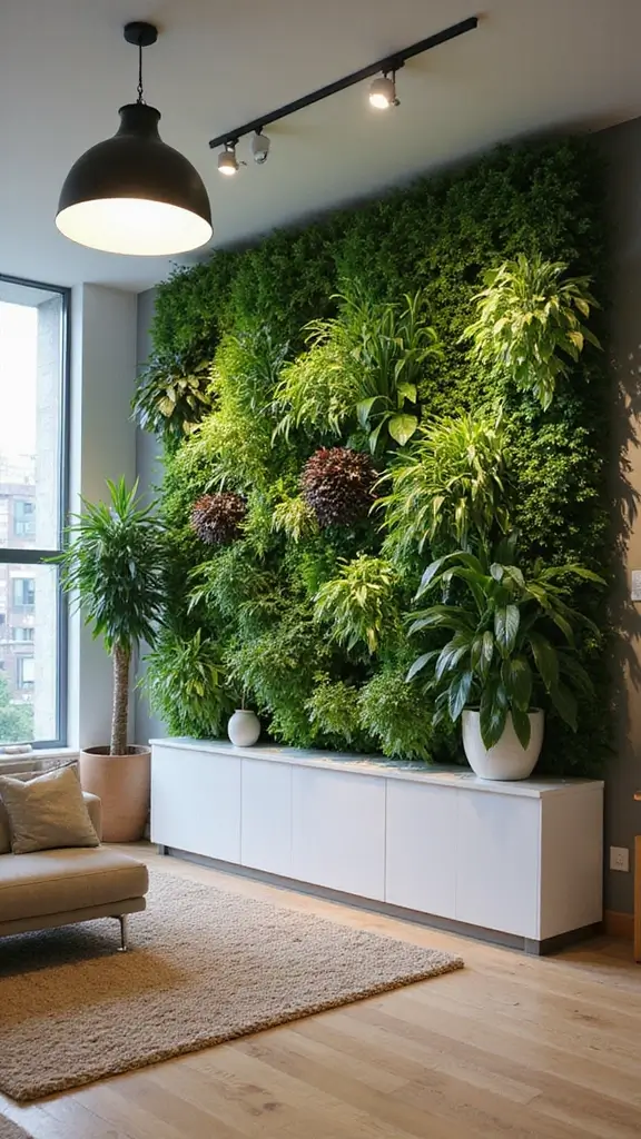 48 Green Walls Living Room Styles That Feel Fresh & Inviting - 43. Smart Plant Displays