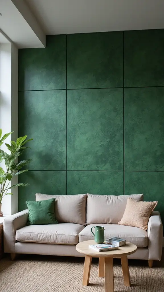 48 Green Walls Living Room Styles That Feel Fresh & Inviting - 7. Textured Green Wall Panels