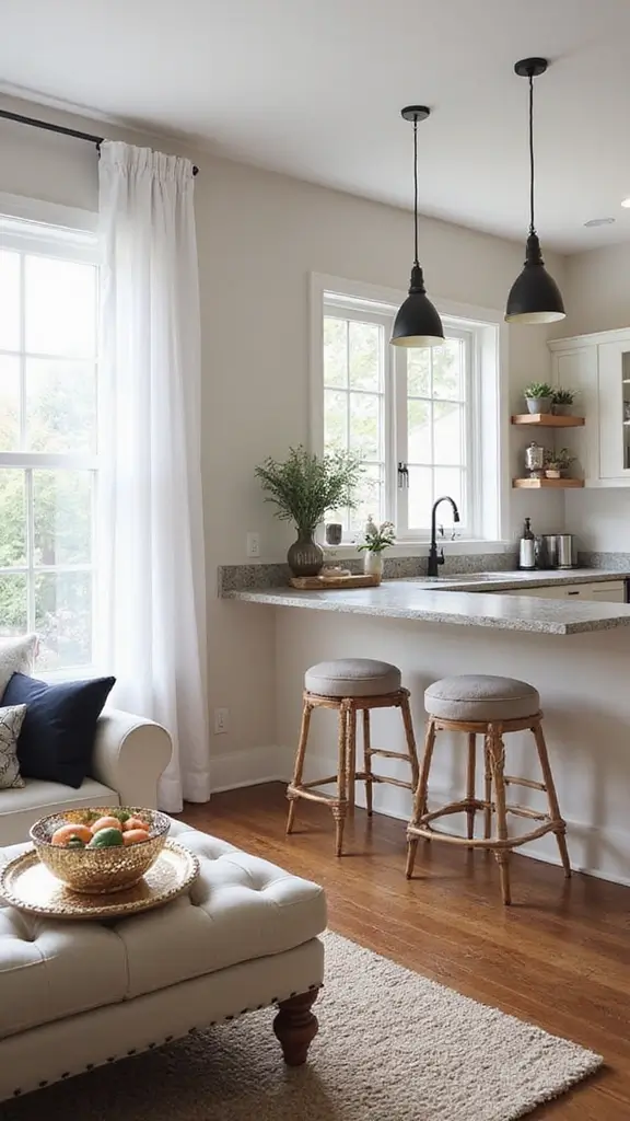 48 Home Decor Ideas Living Room and Kitchen Combos That Work - 20. Functional Accessories