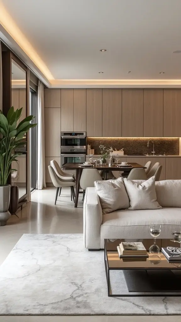 48 Home Decor Ideas Living Room and Kitchen Combos That Work - 23. Clever Use of Mirrors