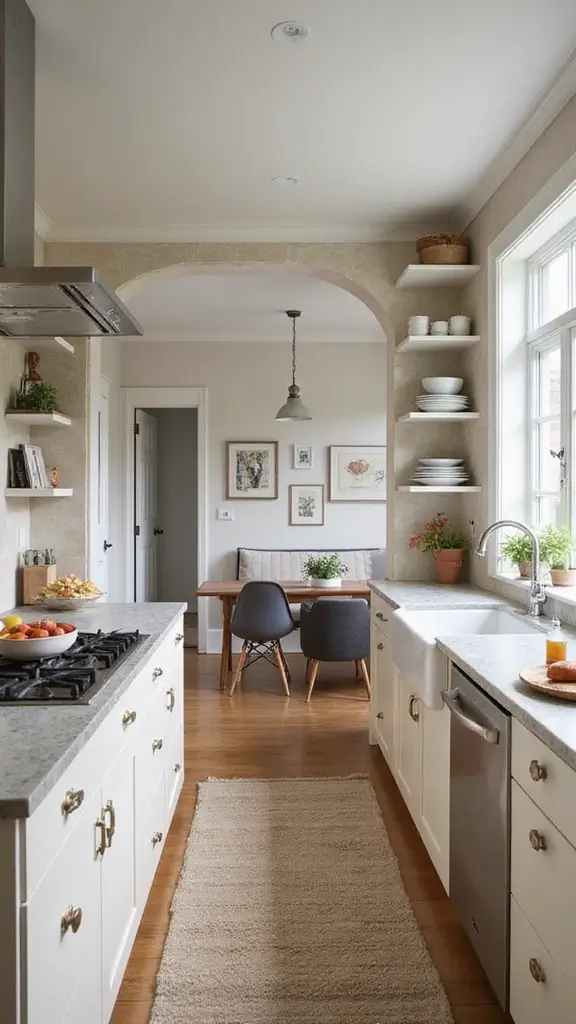 48 Home Decor Ideas Living Room and Kitchen Combos That Work - 26. Open Shelving