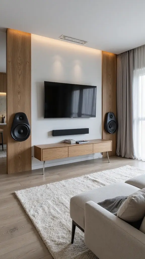 48 Home Decor Ideas Living Room and Kitchen Combos That Work - 30. Wall-Mounted Electronics