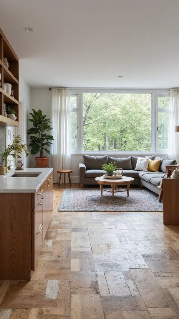 48 Home Decor Ideas Living Room and Kitchen Combos That Work - 40. Fun Flooring Options