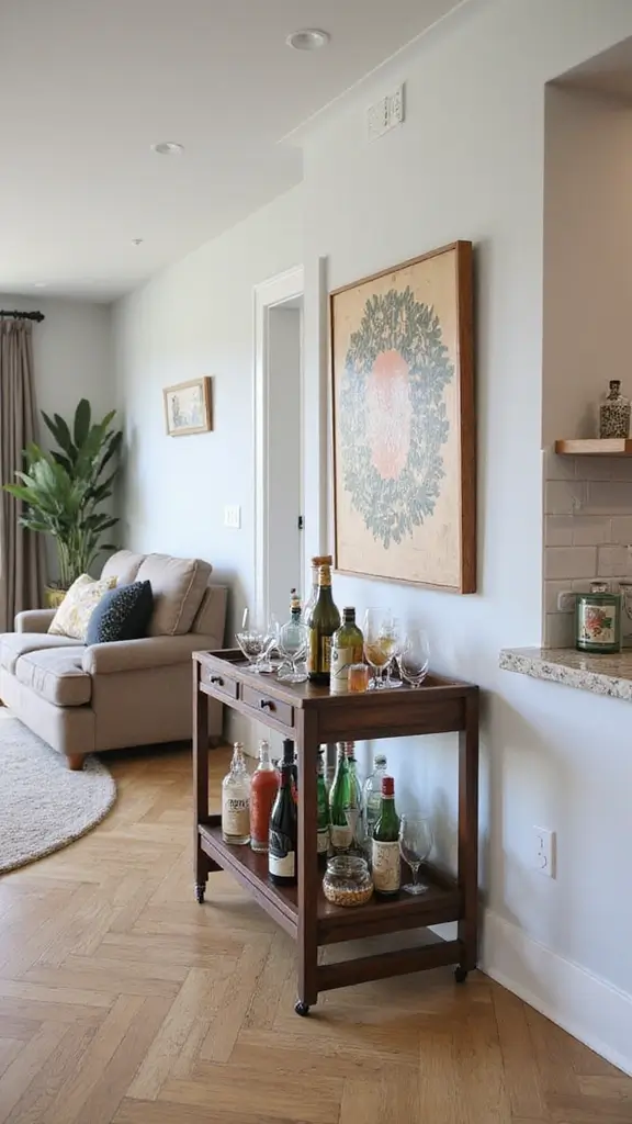 48 Home Decor Ideas Living Room and Kitchen Combos That Work - 46. Charismatic Bar Carts