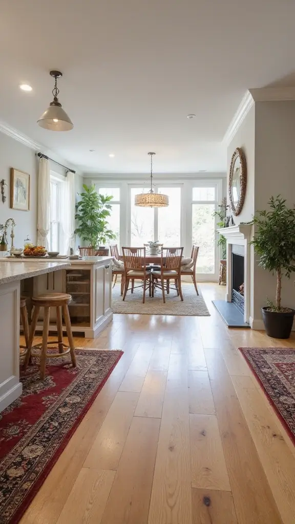 48 Home Decor Ideas Living Room and Kitchen Combos That Work - 6. Seamless Flooring Transitions