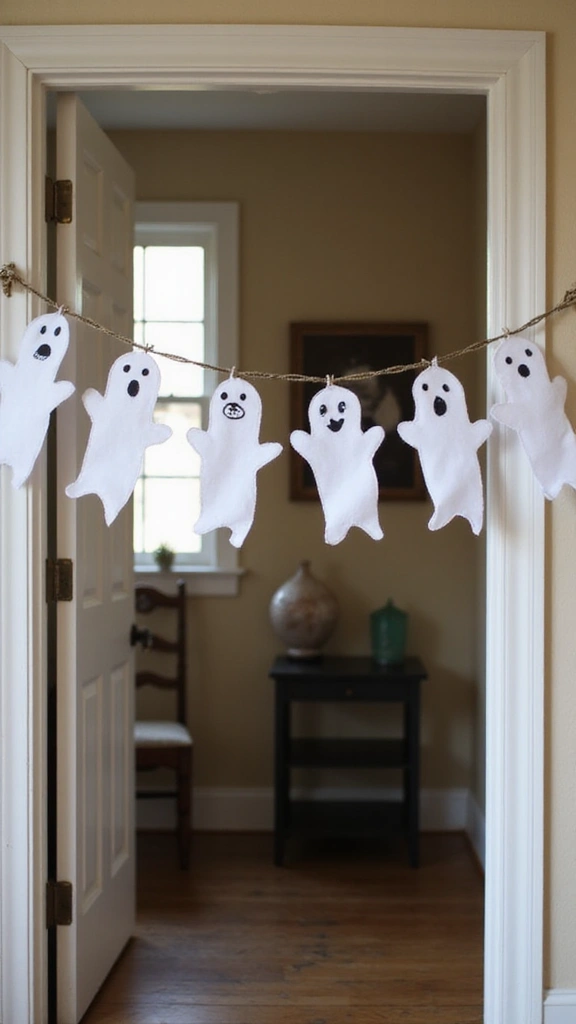 48 Indoor Halloween Decor Ideas That Set the Spooky Mood - 19. Whimsical Ghost Garlands