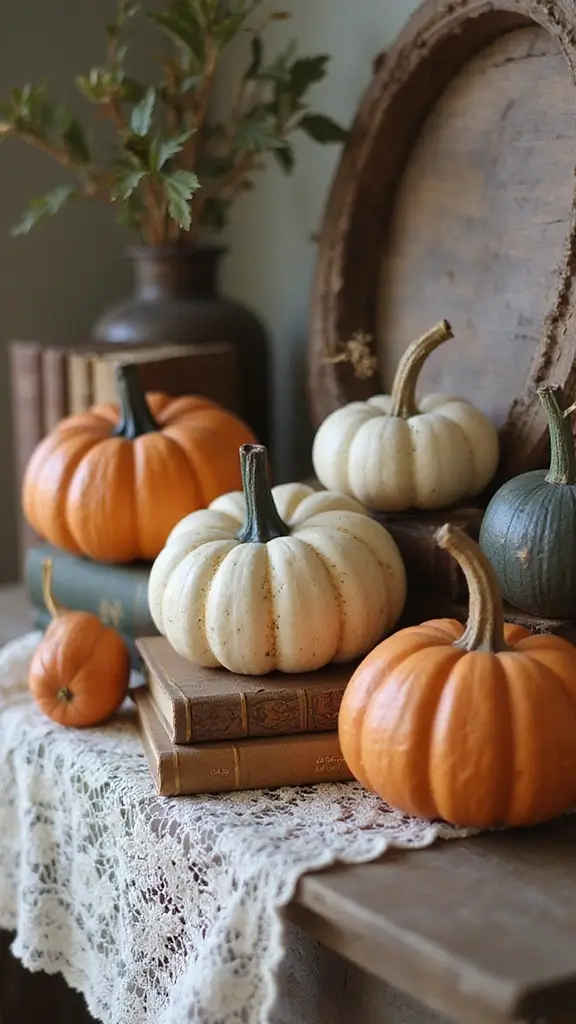 48 Indoor Halloween Decor Ideas That Set the Spooky Mood - 2. Antique Pumpkins and Gourds