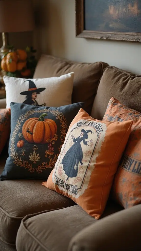48 Indoor Halloween Decor Ideas That Set the Spooky Mood - 21. Spooky Seasonal Pillows