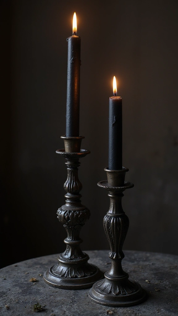 48 Indoor Halloween Decor Ideas That Set the Spooky Mood - 3. Gothic Black Candles