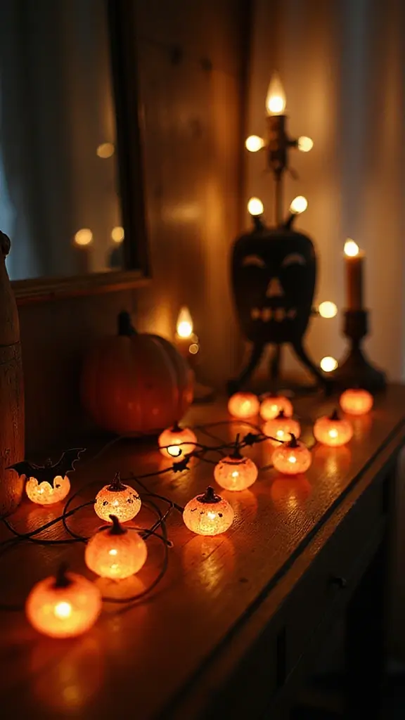 48 Indoor Halloween Decor Ideas That Set the Spooky Mood - 44. Spooky-Themed String Lights