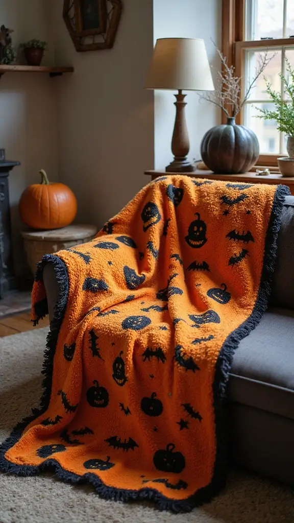 48 Indoor Halloween Decor Ideas That Set the Spooky Mood - 46. Spooky Seasonal Throw Blankets