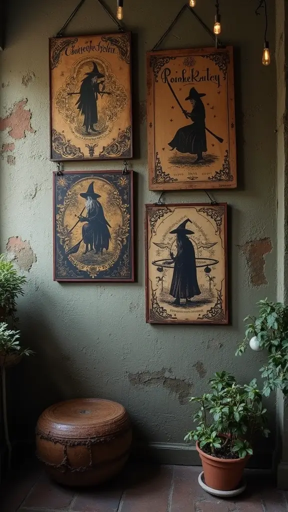 48 Indoor Halloween Decor Ideas That Set the Spooky Mood - 9. Witchy Wall Hangings