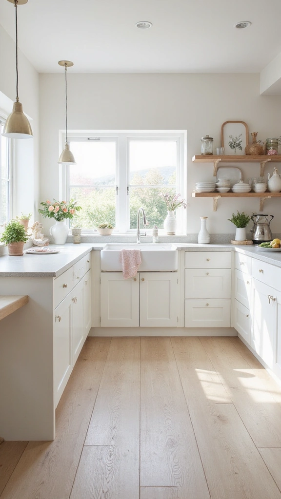 48 Kitchen Without Upper Cabinets Ideas That Feel Open - 13. Light and Airy Color Palette