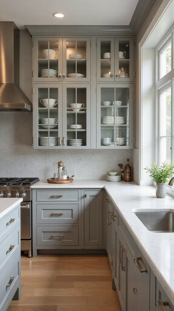 48 Kitchen Without Upper Cabinets Ideas That Feel Open - 16. Glass Cabinetry