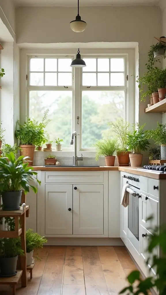 48 Kitchen Without Upper Cabinets Ideas That Feel Open - 18. Nature-Inspired Decor