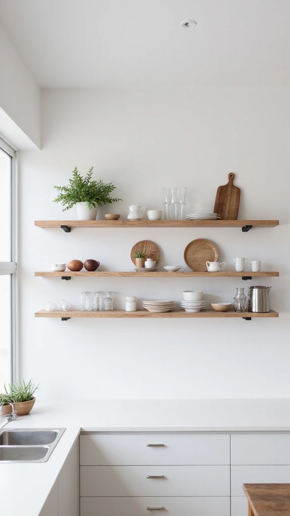 48 Kitchen Without Upper Cabinets Ideas That Feel Open - 2. Minimalist Floating Shelves