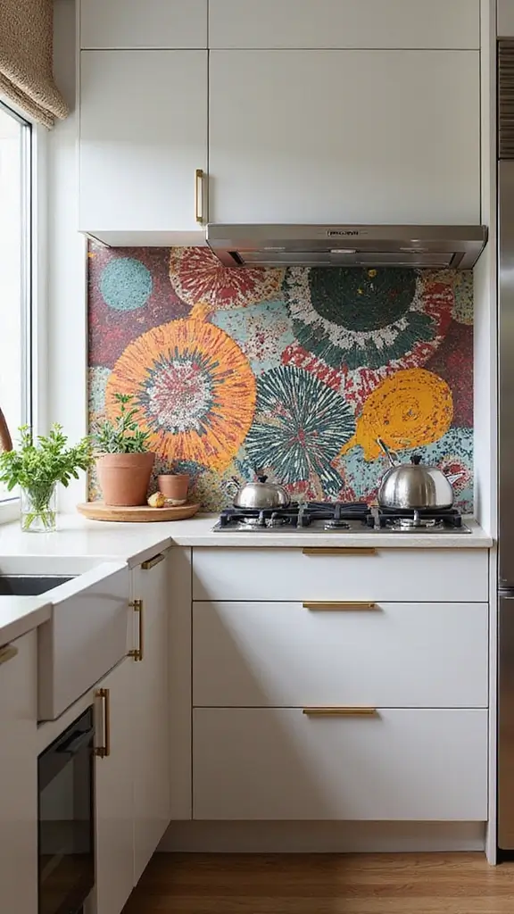 48 Kitchen Without Upper Cabinets Ideas That Feel Open - 21. Artistic Backsplash