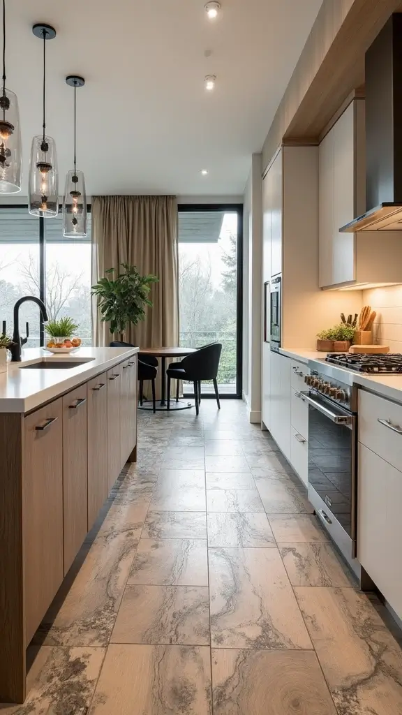 48 Kitchen Without Upper Cabinets Ideas That Feel Open - 27. Emphasize Unique Flooring