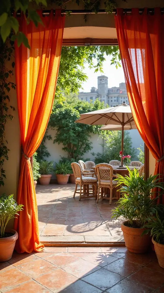 48 Modern Moroccan Interior Design Ideas That Inspire - 22. Vibrant Outdoor Curtains