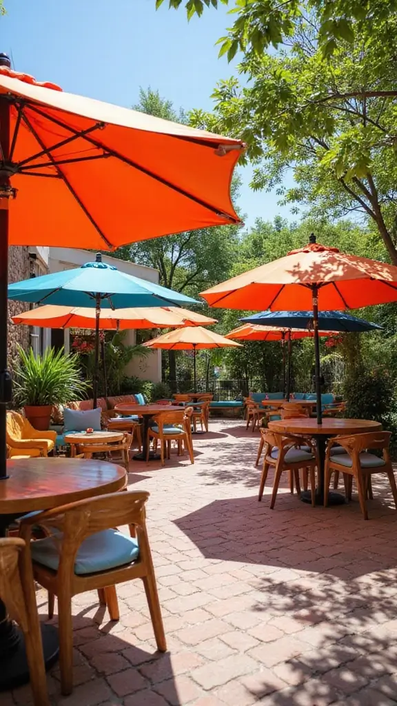 48 Modern Moroccan Interior Design Ideas That Inspire - 45. Vibrant Patio Umbrellas