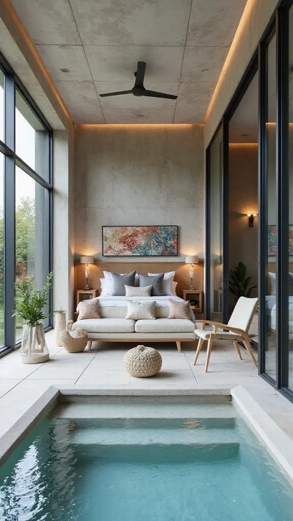 48 Pool House with Bedroom Design Ideas That Feel Luxe - 22. Contemporary Chic