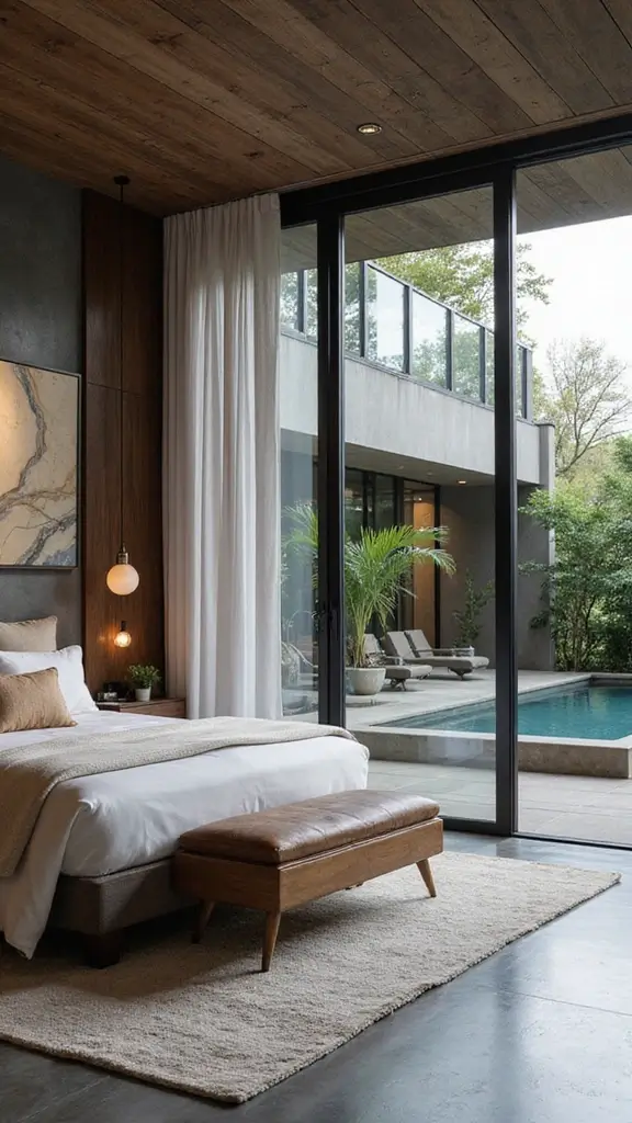 48 Pool House with Bedroom Design Ideas That Feel Luxe - 36. Modern Urban Escape