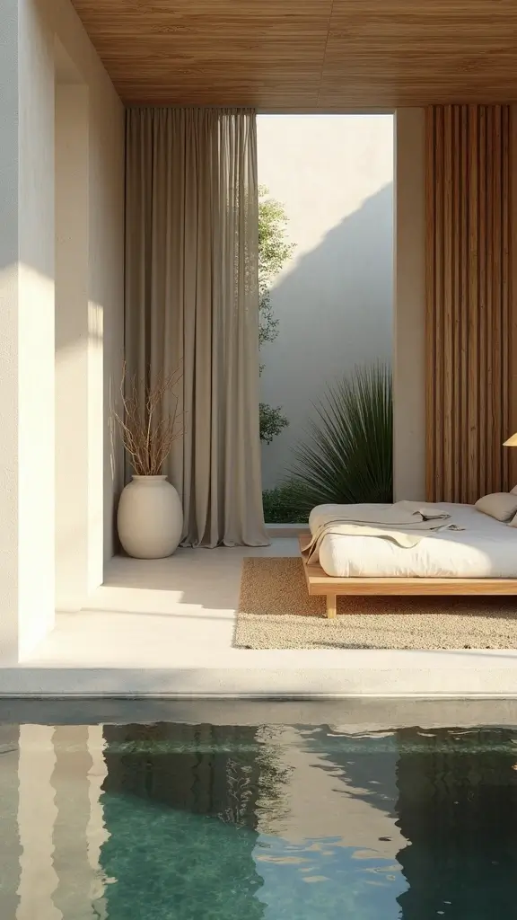 48 Pool House with Bedroom Design Ideas That Feel Luxe - 4. Minimalist Zen Space
