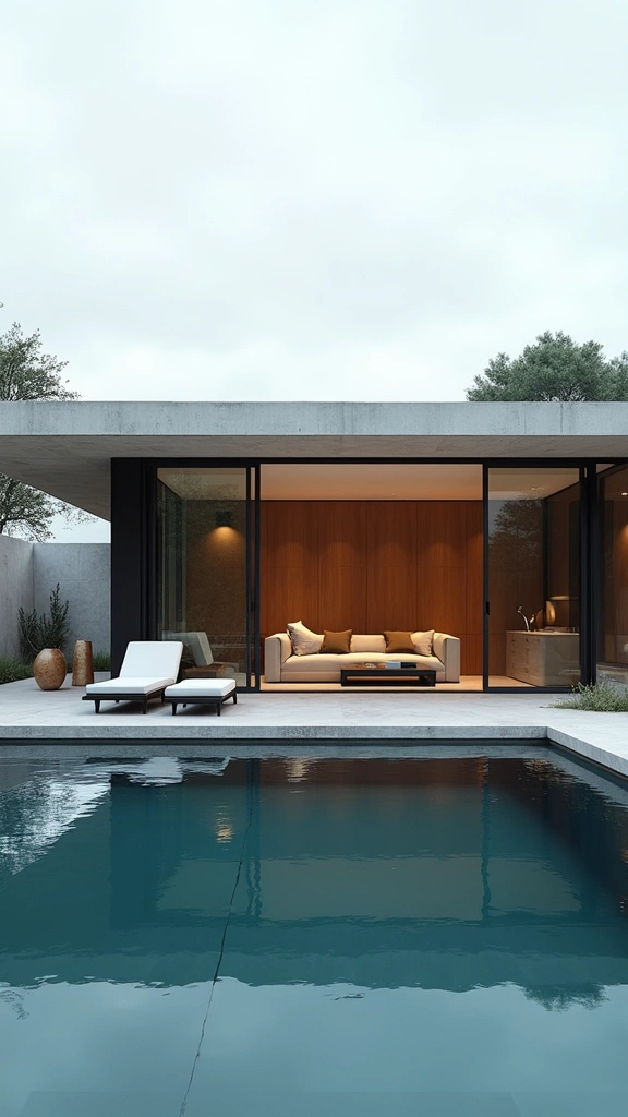 48 Pool House with Bedroom Design Ideas That Feel Luxe - 6. Luxurious Minimalism