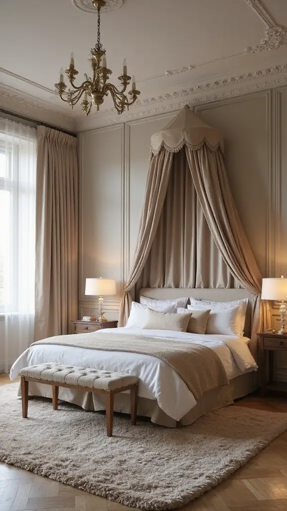 48 Rectangle Bedroom Layout Ideas That Feel Balanced - 11. Elegant Canopy Dreams