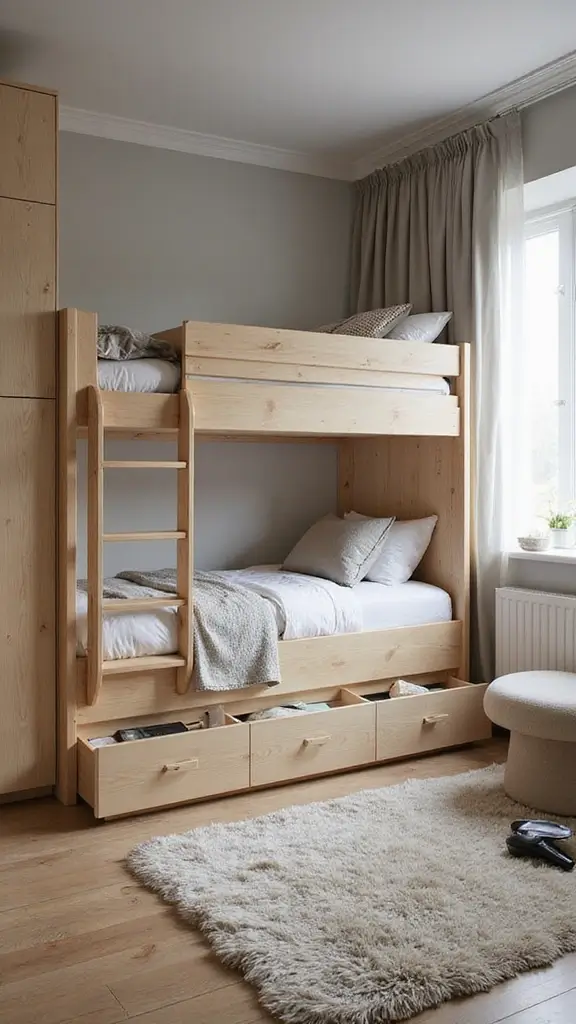 48 Rectangle Bedroom Layout Ideas That Feel Balanced - 23. Multifunctional Bunk Beds