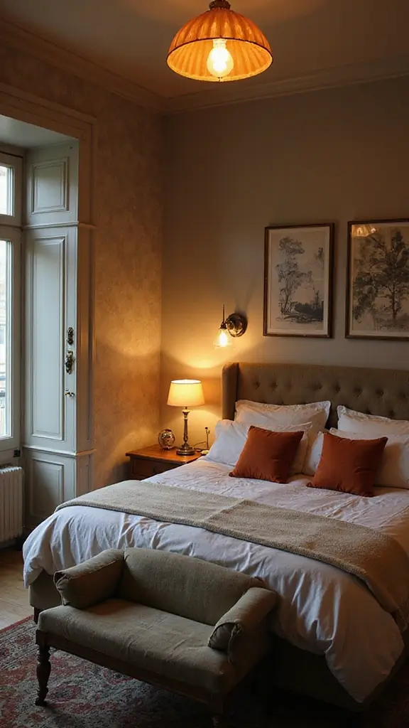 48 Rectangle Bedroom Layout Ideas That Feel Balanced - 37. Vintage Lighting Fixtures