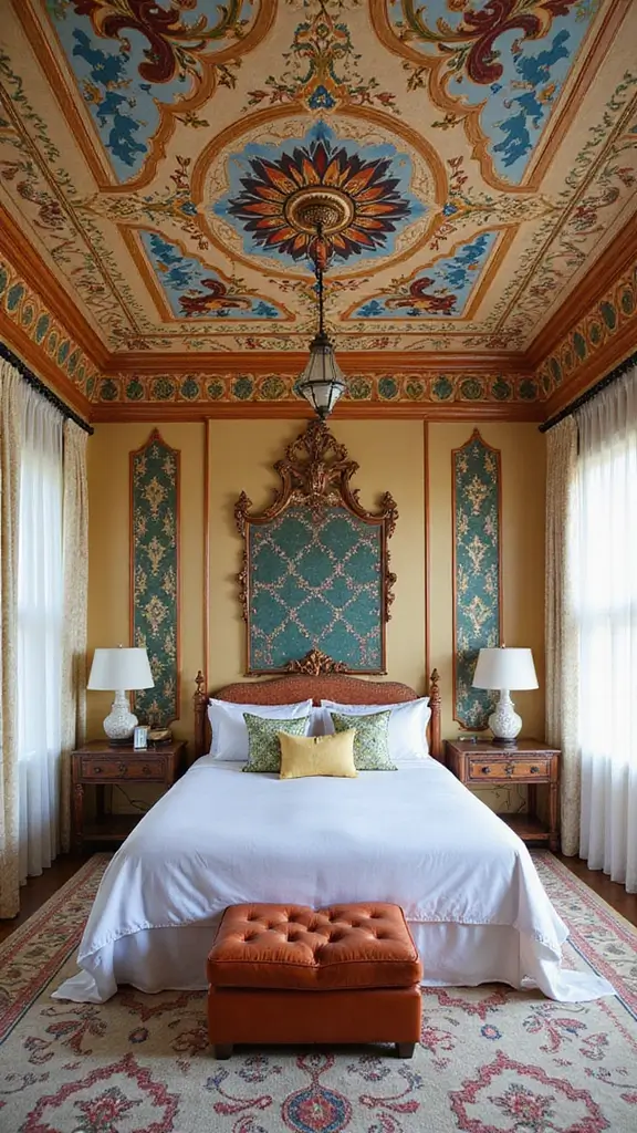 48 Rectangle Bedroom Layout Ideas That Feel Balanced - 38. Statement Ceilings